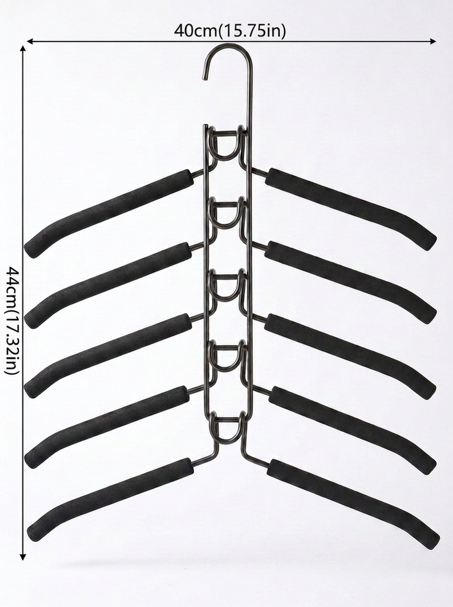 A black metal Hangvert multi-hanger rack with five curved hangers, shown on a white background with dimension arrows and text indicating 40cm width and 44cm height.