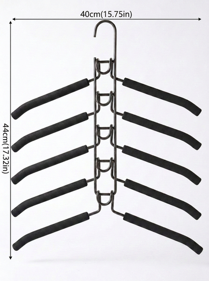 A black metal Hangvert multi-hanger rack with five curved hangers, shown on a white background with dimension arrows and text indicating 40cm width and 44cm height.